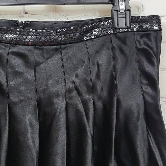 Carmen Marco Valvo Silk Black Sequined Full Midi Pleated Luxe Skirt Designer Vtg - Picture 2 of 12